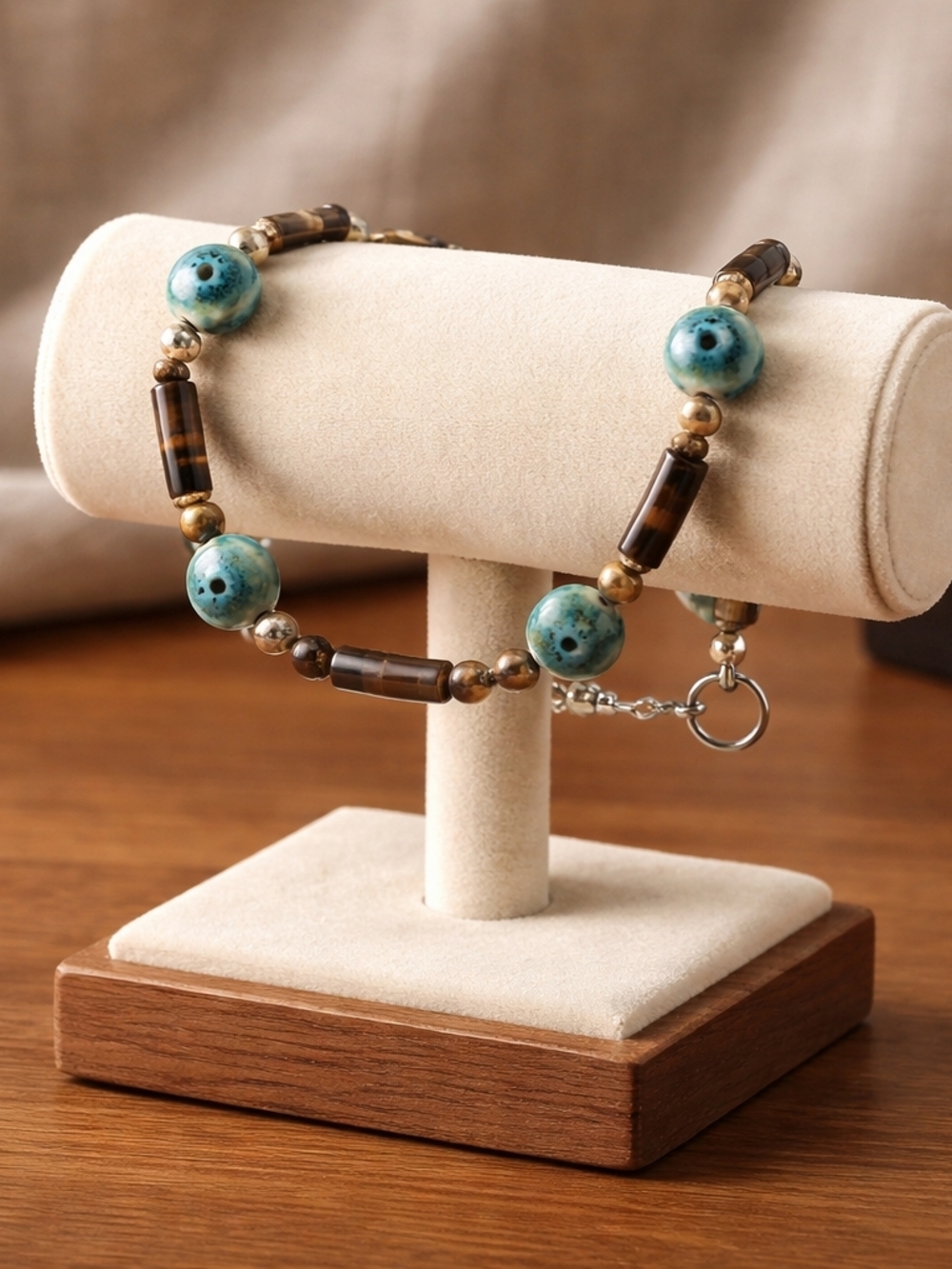 Handmade Green/Blue Stone Beaded Necklace And Jewelry Set. Boho Artisan Jewelry - Picture 4 of 15